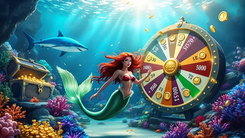 Layar arcade bawah air WIN777 dengan sasaran ikan dan kendali meriam